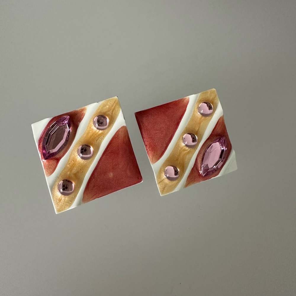 Enamel Square  Earrings